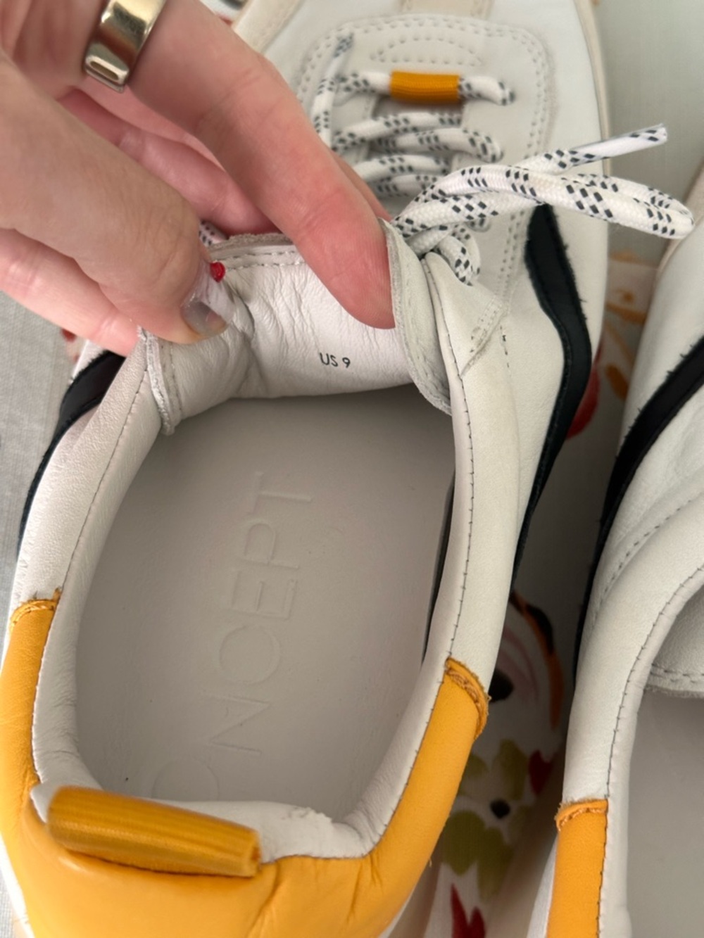 White & Yellow Women's Low-Top Sneakers - Picture 6 of 6